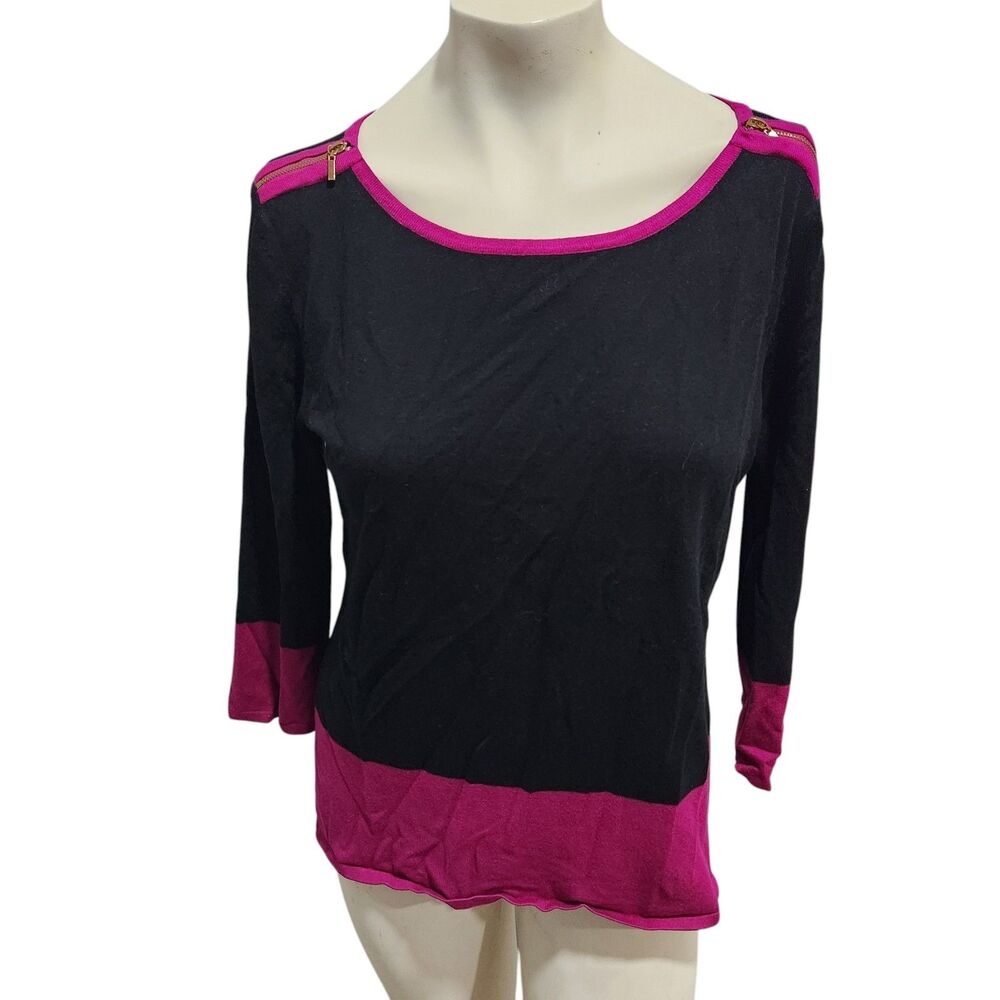 Cable & Gauge Colorblock Sweater‎ Womens SZ Medium Zipper Detail Polished Simple
